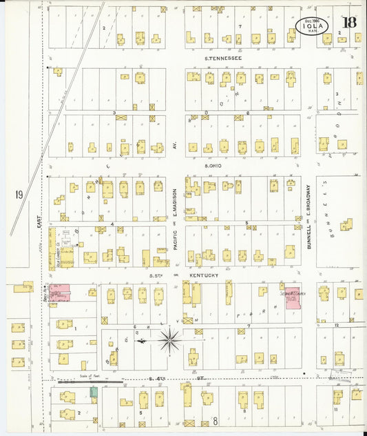 Sanborn Fire Insurance Map from Iola, Allen County, Kansas (1905), Sheet #0018 - Historic Sanborn Fire Insurance Map Print, vintage old map wall art, antique decor, genealogy gift, Kansas Kansas map