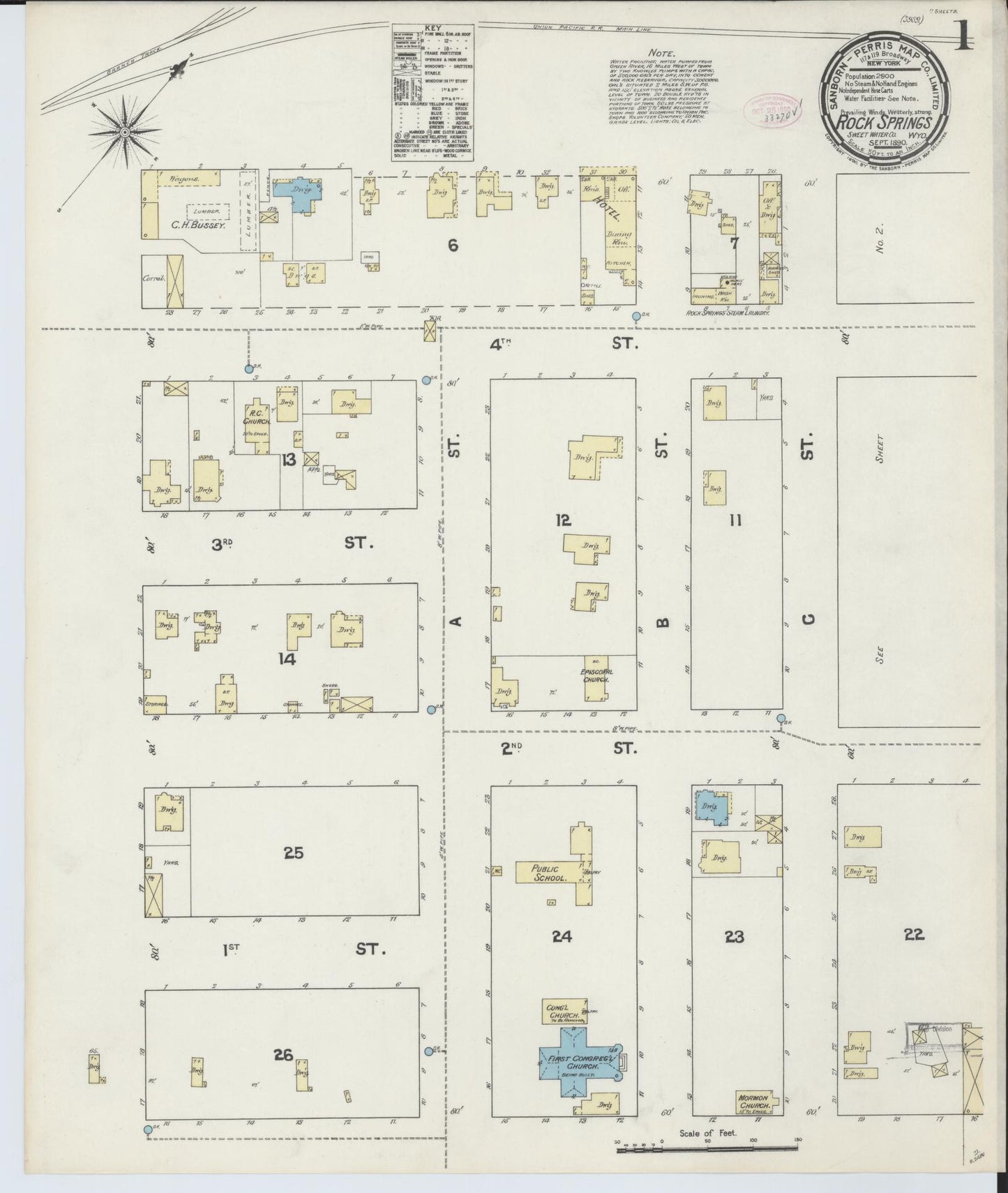Sanborn Fire Insurance Map from Rock Springs, Sweetwater County, Wyoming. (1890) – Historic Sanborn Fire Insurance Map Print