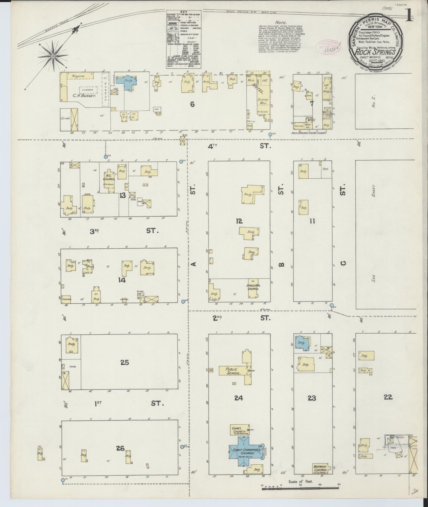 Sanborn Fire Insurance Map from Rock Springs, Sweetwater County, Wyoming. (1890) – Historic Sanborn Fire Insurance Map Print