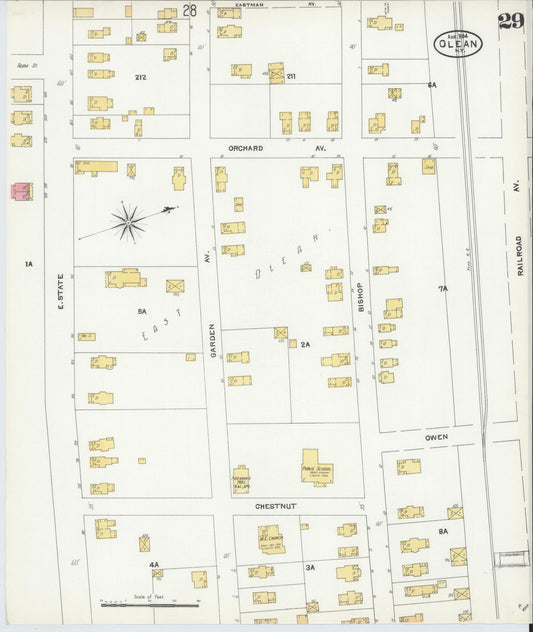 Sanborn Fire Insurance Map from Olean, Cattaraugus County, New York (1904), Sheet #0029 - Historic Sanborn Fire Insurance Map Print, vintage old map wall art, antique decor, genealogy gift, New York New York map