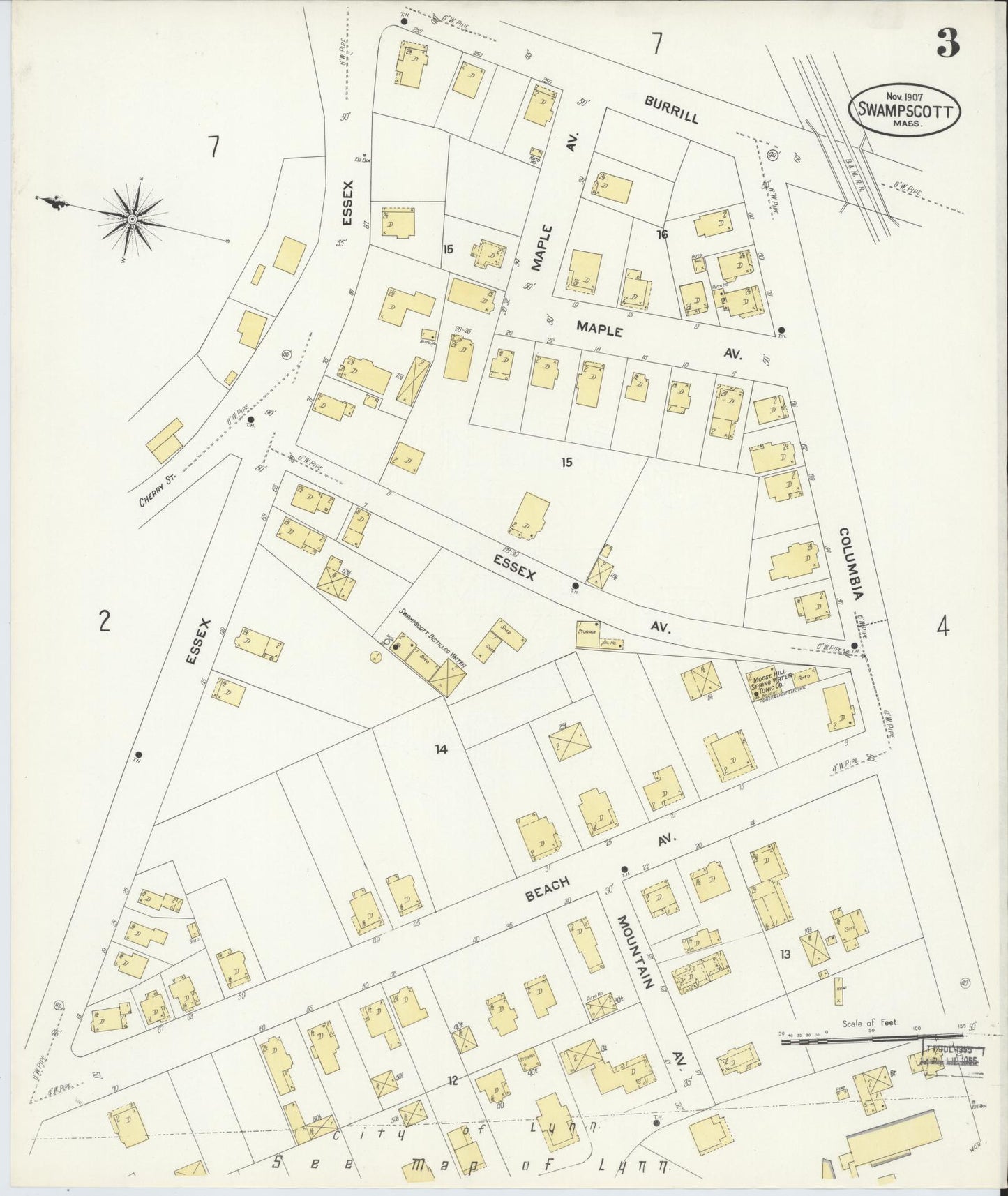 Sanborn Fire Insurance Map from Swampscott, Essex County, Massachusetts (1907), Sheet #0003 - Historic Sanborn Fire Insurance Map Print, vintage old map wall art, antique decor, genealogy gift, Massachusetts Massachusetts map