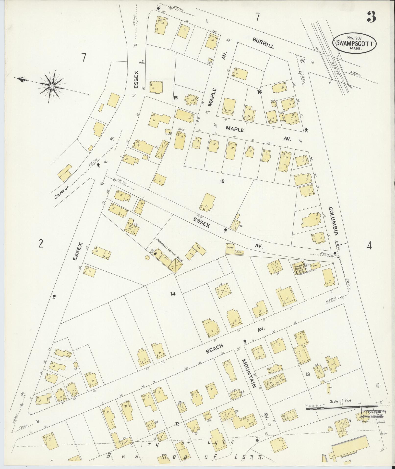 Sanborn Fire Insurance Map from Swampscott, Essex County, Massachusetts (1907), Sheet #0003 - Historic Sanborn Fire Insurance Map Print, vintage old map wall art, antique decor, genealogy gift, Massachusetts Massachusetts map