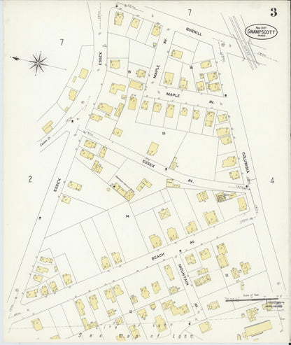 Sanborn Fire Insurance Map from Swampscott, Essex County, Massachusetts (1907), Sheet #0003 - Historic Sanborn Fire Insurance Map Print, vintage old map wall art, antique decor, genealogy gift, Massachusetts Massachusetts map