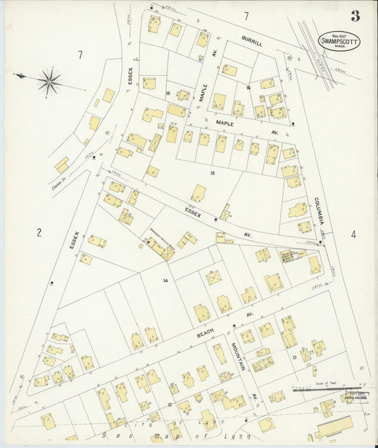 Sanborn Fire Insurance Map from Swampscott, Essex County, Massachusetts (1907), Sheet #0003 - Historic Sanborn Fire Insurance Map Print, vintage old map wall art, antique decor, genealogy gift, Massachusetts Massachusetts map