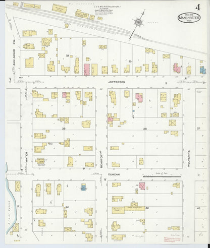 Sanborn Fire Insurance Map from Manchester, Washtenaw County, Michigan (1912), Sheet #0004 - Complete Map Set gallery image, historic Sanborn map, vintage wall art, Michigan Michigan