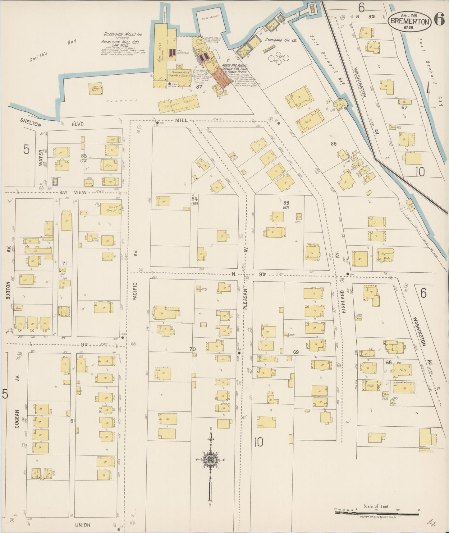 Sanborn Fire Insurance Map from Bremerton, Kitsap County, Washington (1918), Sheet #0006 - Complete Map Set gallery image, historic Sanborn map, vintage wall art, Washington Washington