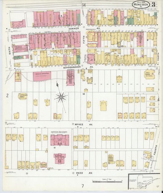 Sanborn Fire Insurance Map from Monessen, Westmoreland County, Pennsylvania (1908), Sheet #0003 - Historic Sanborn Fire Insurance Map Print, vintage old map wall art, antique decor, genealogy gift, Pennsylvania Pennsylvania map