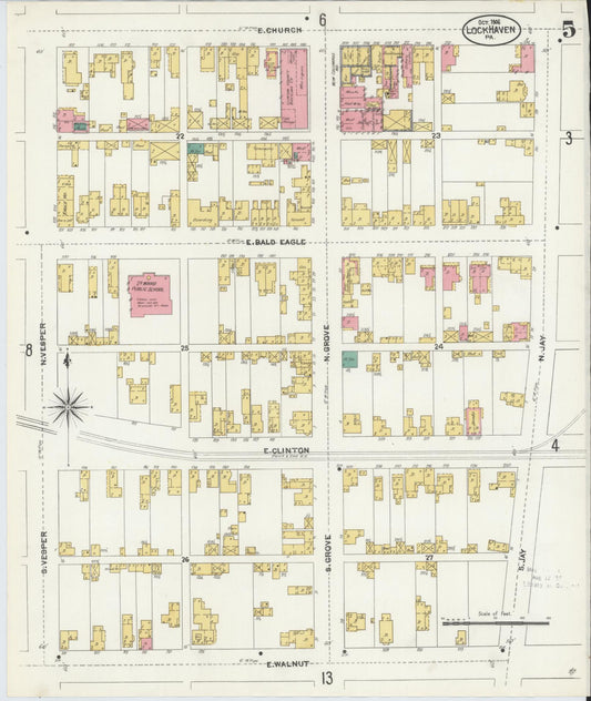 Sanborn Fire Insurance Map from Lock Haven, Clinton County, Pennsylvania (1906), Sheet #0005 - Historic Sanborn Fire Insurance Map Print, vintage old map wall art, antique decor, genealogy gift, Pennsylvania Pennsylvania map