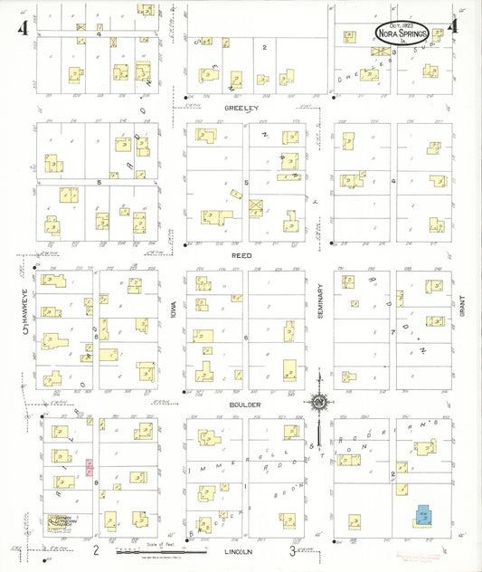 Sanborn Fire Insurance Map from Nora Springs, Floyd County, Iowa (1923), Sheet #0004 - Historic Sanborn Fire Insurance Map Print, vintage old map wall art