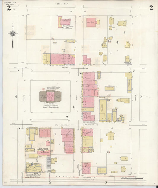 Sanborn Fire Insurance Map from Liberty, Liberty County, Texas (1945), Sheet #0002 - Historic Sanborn Fire Insurance Map Print, vintage old map wall art, antique decor, genealogy gift, Texas Texas map