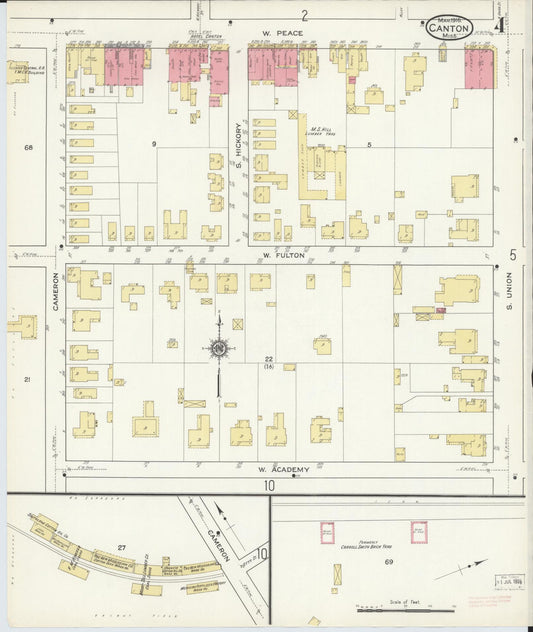 Sanborn Fire Insurance Map from Canton, Madison County, Mississippi (1916), Sheet #0004 - Historic Sanborn Fire Insurance Map Print, vintage old map wall art, antique decor, genealogy gift, Mississippi Mississippi map