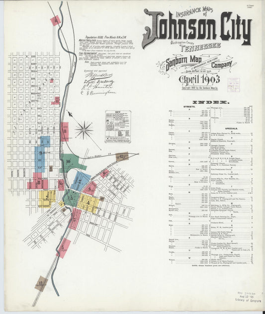 Sanborn Fire Insurance Map from Johnson City, Washington County, Tennessee (1903), Sheet #0001 - Complete Map Set gallery image, historic Sanborn map, vintage wall art, Tennessee Tennessee