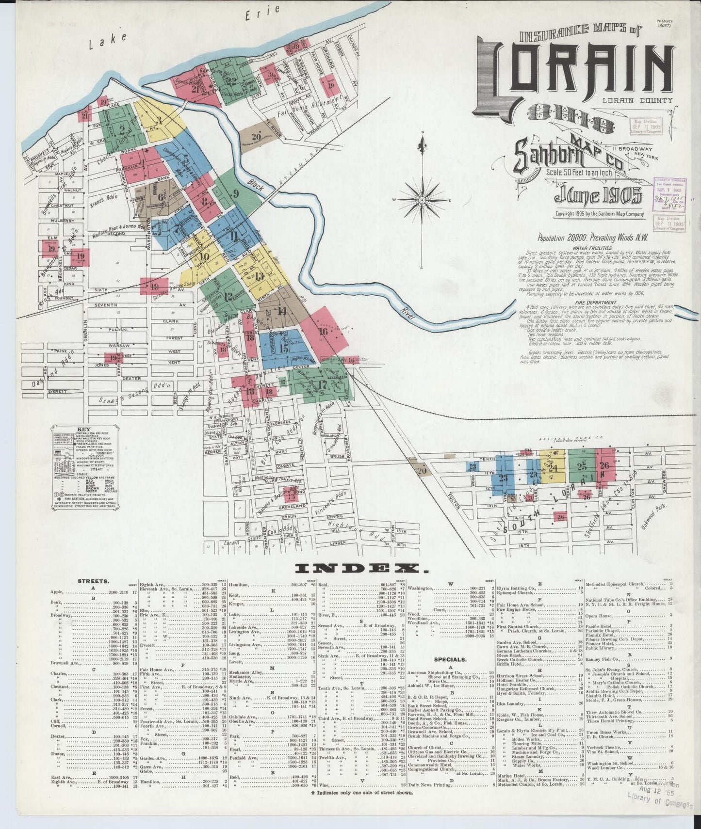 Sanborn Fire Insurance Map from Lorain, Lorain County, Ohio (1905), Sheet #0001 - Historic Sanborn Fire Insurance Map Print, vintage old map wall art, antique decor, genealogy gift, Ohio Ohio map