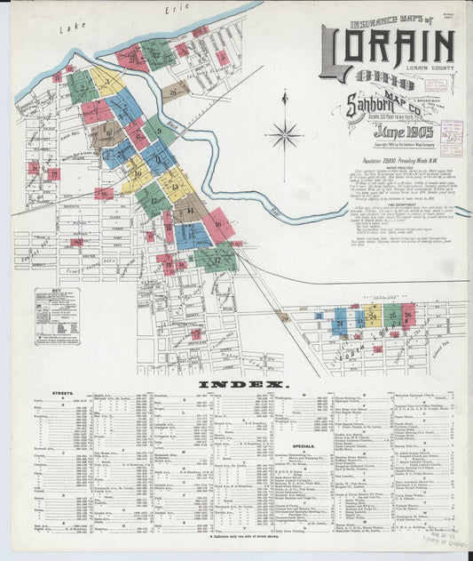 Sanborn Fire Insurance Map from Lorain, Lorain County, Ohio (1905), Sheet #0001 - Historic Sanborn Fire Insurance Map Print, vintage old map wall art, antique decor, genealogy gift, Ohio Ohio map