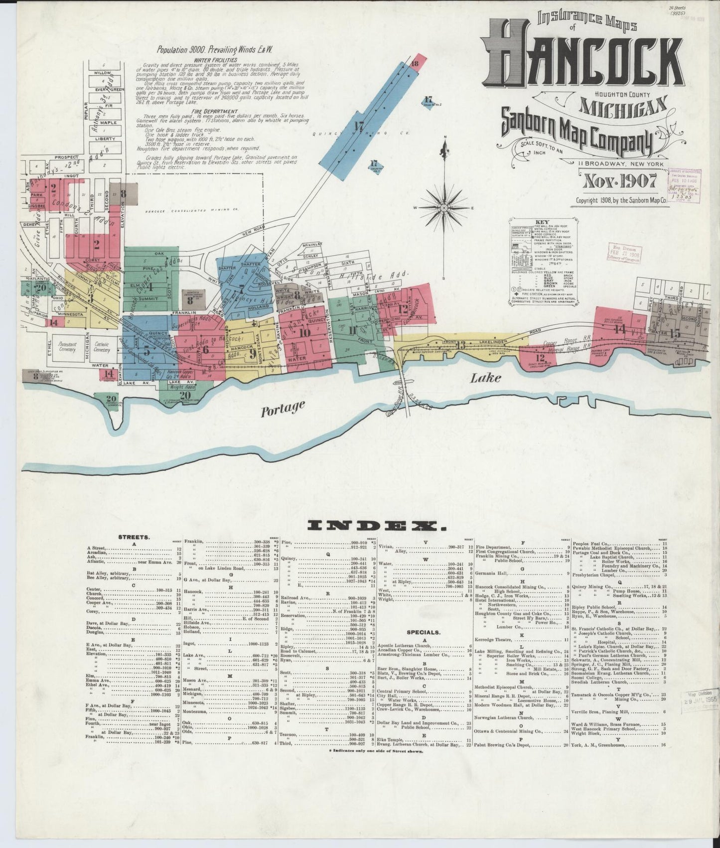 Sanborn Fire Insurance Map from Hancock, Houghton County, Michigan. (1907) – Historic Sanborn Fire Insurance Map Print