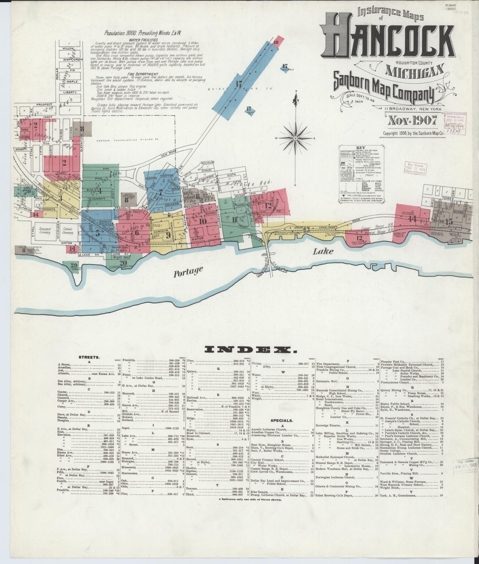 Sanborn Fire Insurance Map from Hancock, Houghton County, Michigan. (1907) – Historic Sanborn Fire Insurance Map Print