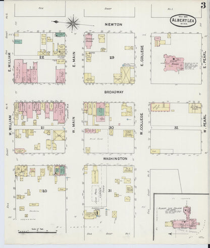 Sanborn Fire Insurance Map from Albert Lea, Freeborn County, Minnesota (1891), Sheet #0003 - Complete Map Set gallery image, historic Sanborn map, vintage wall art, Minnesota Minnesota