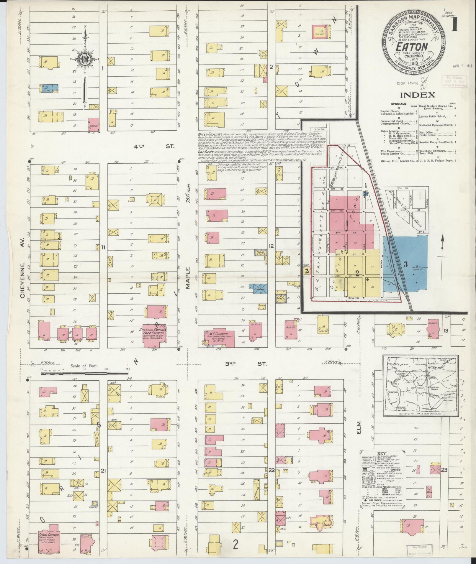Sanborn Fire Insurance Map from Eaton, Weld County, Colorado (1913), Sheet #0001 - Complete Map Set gallery image, historic Sanborn map, vintage wall art, Colorado Colorado