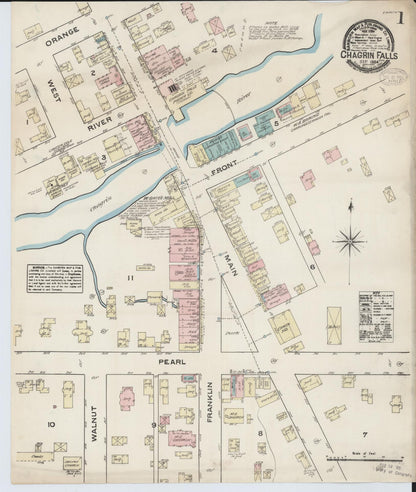 Sanborn Fire Insurance Map from Chagrin Falls, Cuyahoga County, Ohio (1884), Sheet #0001 - Historic Sanborn Fire Insurance Map Print, vintage old map wall art, antique decor, genealogy gift, Ohio Ohio map