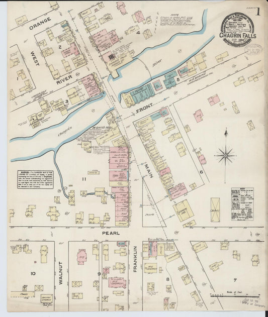 Sanborn Fire Insurance Map from Chagrin Falls, Cuyahoga County, Ohio (1884), Sheet #0001 - Historic Sanborn Fire Insurance Map Print, vintage old map wall art, antique decor, genealogy gift, Ohio Ohio map