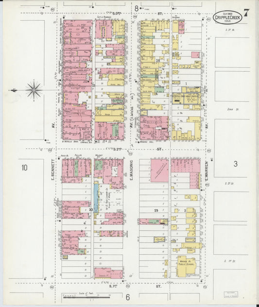 Sanborn Fire Insurance Map from Cripple Creek, Teller County, Colorado (1900), Sheet #0007 - Historic Sanborn Fire Insurance Map Print, vintage old map wall art, antique decor, genealogy gift, Colorado Colorado map