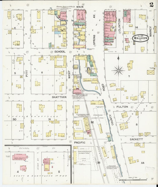 Sanborn Fire Insurance Map from Waukon, Allamakee County, Iowa (1892), Sheet #0002 - Historic Sanborn Fire Insurance Map Print, vintage old map wall art