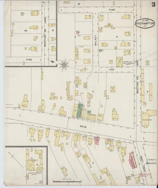Sanborn Fire Insurance Map from Southampton, Suffolk County, New York (1895), Sheet #0003 - Historic Sanborn Fire Insurance Map Print, vintage old map wall art, antique decor, genealogy gift, New York New York map