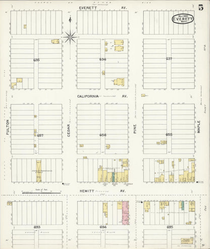 Sanborn Fire Insurance Map from Everett, Snohomish County, Washington (1892), Sheet #0005 - Complete Map Set gallery image, historic Sanborn map, vintage wall art, Washington Washington