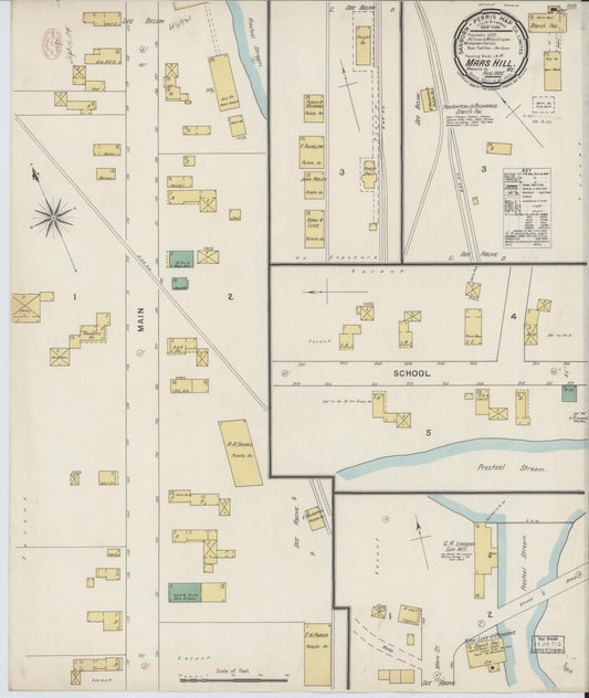 Sanborn Fire Insurance Map from Mars Hill, Aroostook County, Maine (1895), Sheet #0001 - Historic Sanborn Fire Insurance Map Print, vintage old map wall art, antique decor, genealogy gift, Maine Maine map