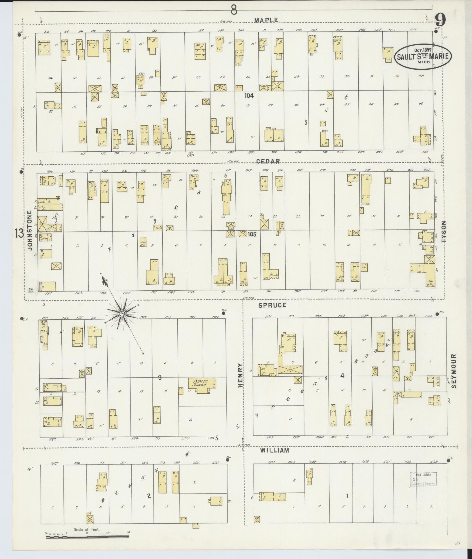 Sanborn Fire Insurance Map from Sault Sainte Marie, Chippewa County, Michigan (1897), Sheet #0009 - Complete Map Set gallery image, historic Sanborn map, vintage wall art, Michigan Michigan