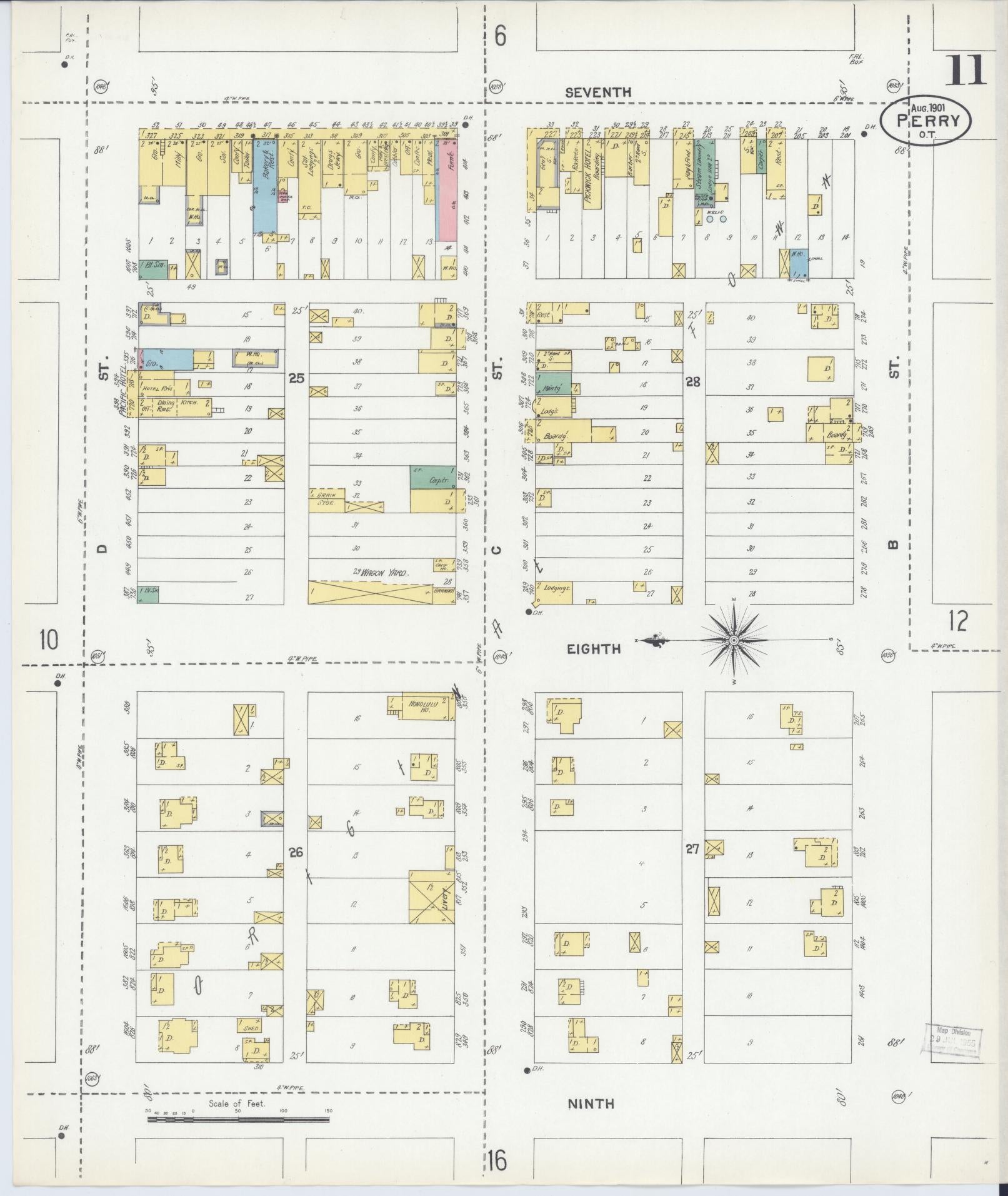 Sanborn Fire Insurance Map from Perry, Noble County, Oklahoma (1901), Sheet #0011 - Complete Map Set gallery image, historic Sanborn map, vintage wall art, Oklahoma Oklahoma