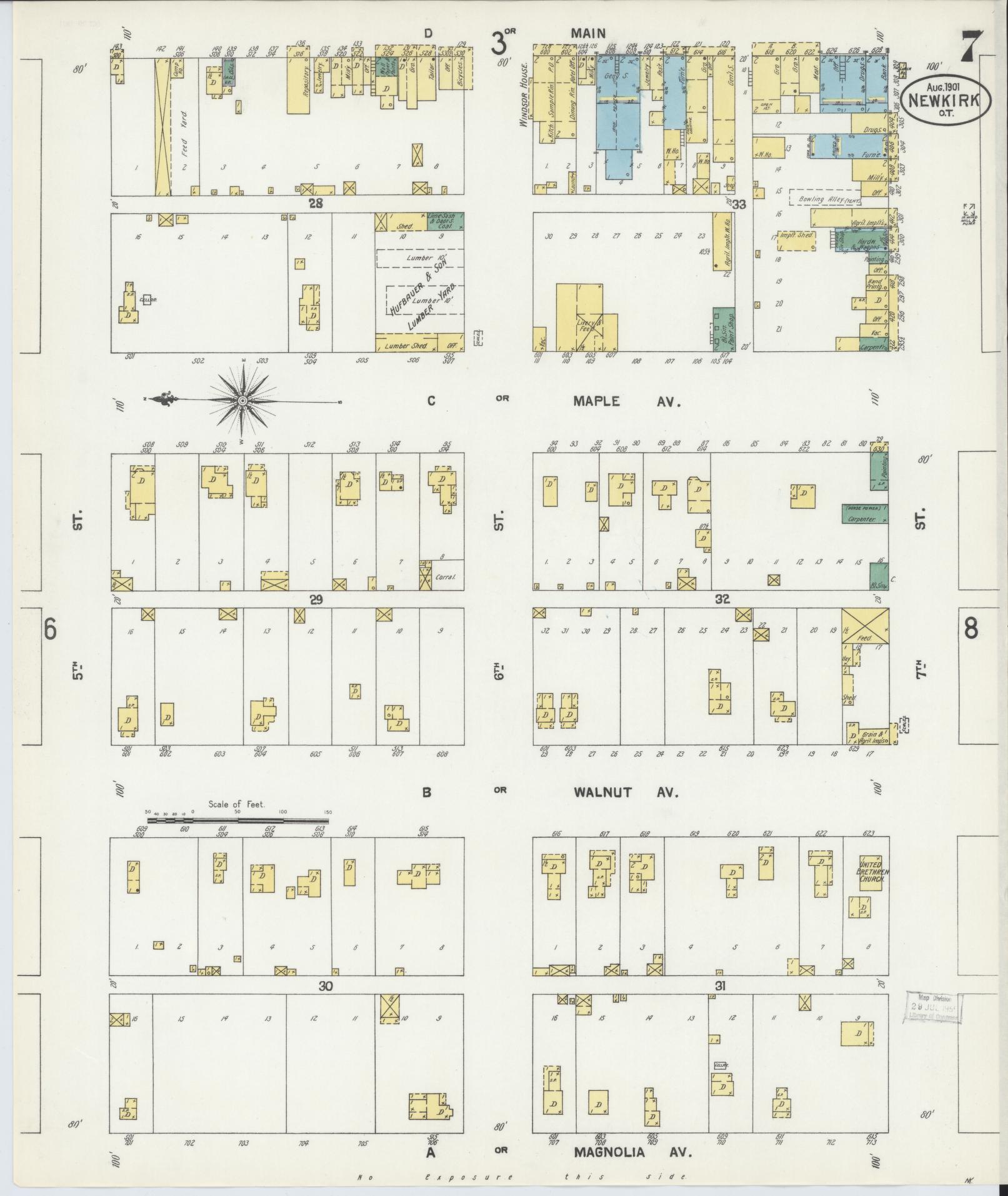 Sanborn Fire Insurance Map from Newkirk, Kay County, Oklahoma (1901), Sheet #0007 - Complete Map Set gallery image, historic Sanborn map, vintage wall art, Oklahoma Oklahoma