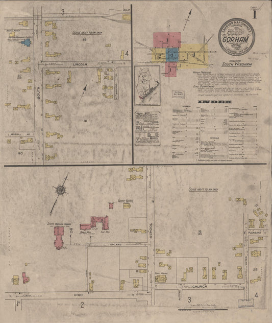 Sanborn Fire Insurance Map from Gorham, Cumberland County, Maine (1922), Sheet #0001 - Historic Sanborn Fire Insurance Map Print, vintage old map wall art, antique decor, genealogy gift, Maine Maine map