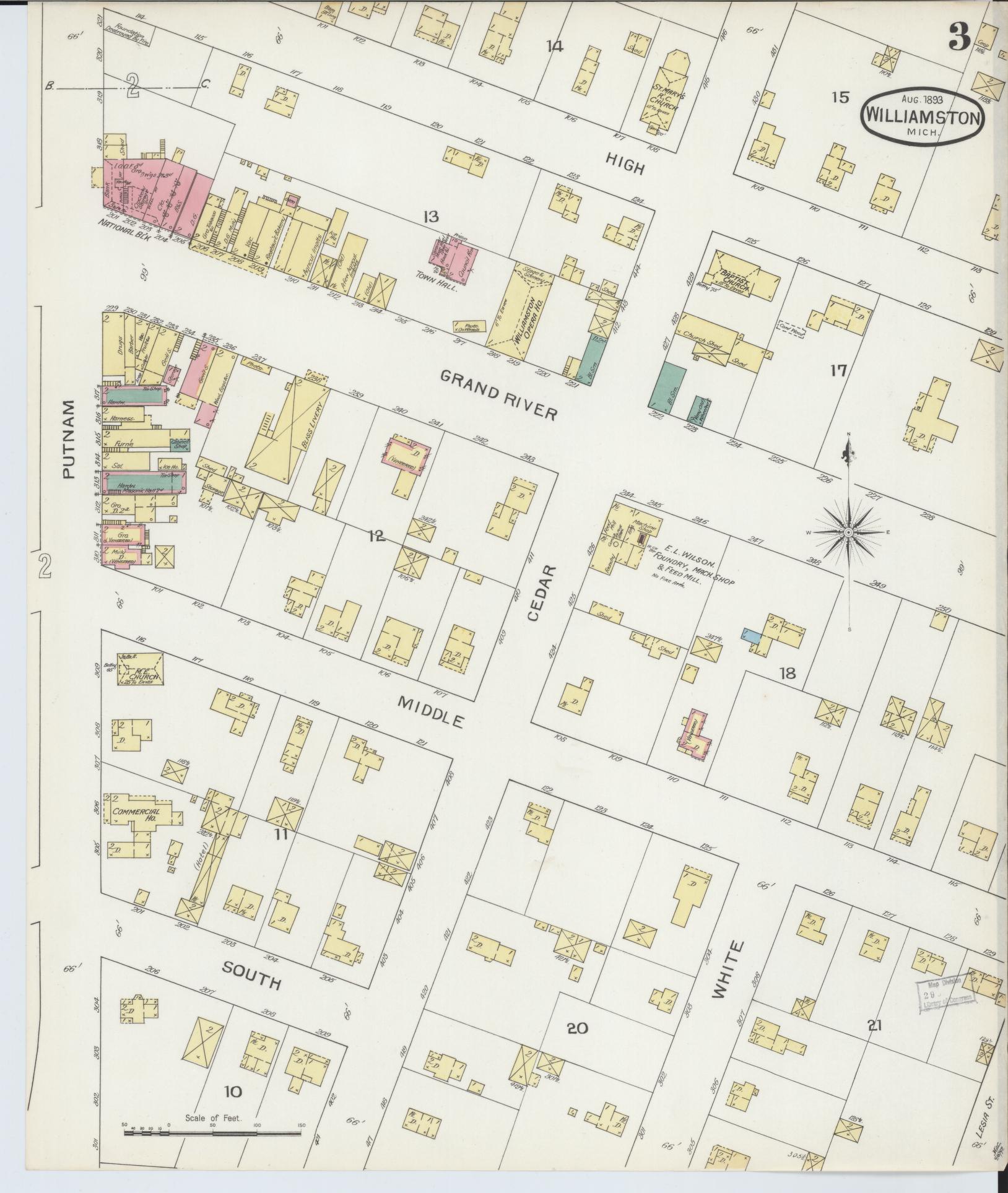 Sanborn Fire Insurance Map from Williamston, Ingham County, Michigan (1893), Sheet #0003 - Complete Map Set gallery image, historic Sanborn map, vintage wall art, Michigan Michigan