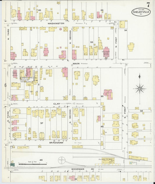 Sanborn Fire Insurance Map from Shelbyville, Shelby County, Kentucky (1909), Sheet #0007 - Historic Sanborn Fire Insurance Map Print, vintage old map wall art, antique decor, genealogy gift, Kentucky Kentucky map