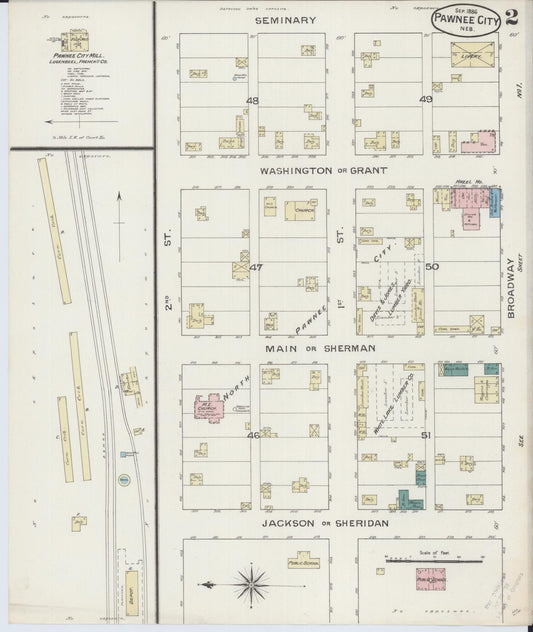 Sanborn Fire Insurance Map from Pawnee City, Pawnee County, Nebraska (1886), Sheet #0002 - Historic Sanborn Fire Insurance Map Print, vintage old map wall art, antique decor, genealogy gift, Nebraska Nebraska map