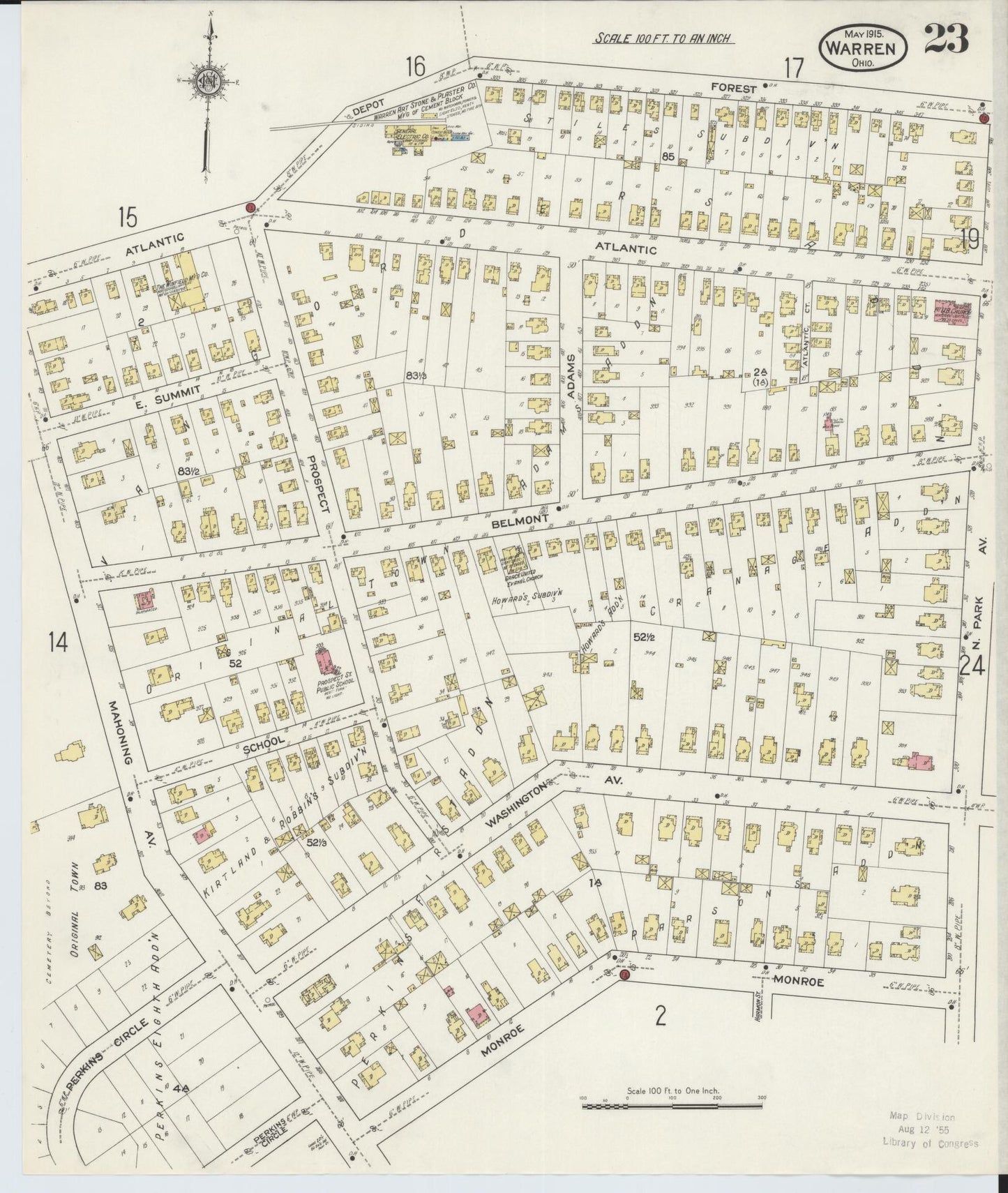 Sanborn Fire Insurance Map from Warren, Trumbull County, Ohio (1915), Sheet #0023 - Complete Map Set gallery image, historic Sanborn map, vintage wall art, Ohio Ohio