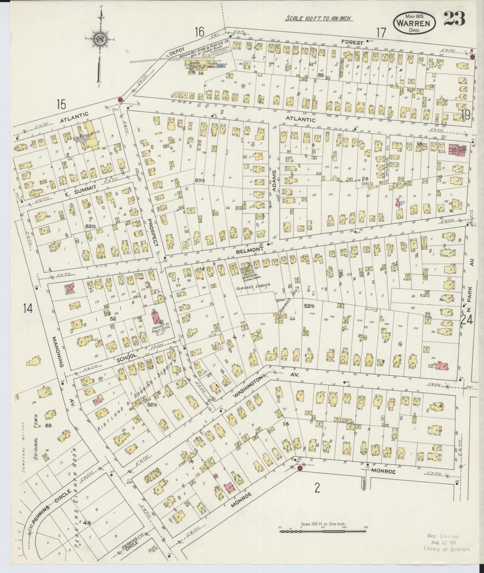 Sanborn Fire Insurance Map from Warren, Trumbull County, Ohio (1915), Sheet #0023 - Complete Map Set gallery image, historic Sanborn map, vintage wall art, Ohio Ohio