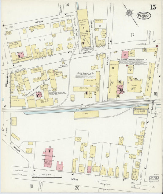 Sanborn Fire Insurance Map from Peabody, Essex County, Massachusetts (1914), Sheet #0015 - Historic Sanborn Fire Insurance Map Print, vintage old map wall art, antique decor, genealogy gift, Massachusetts Massachusetts map