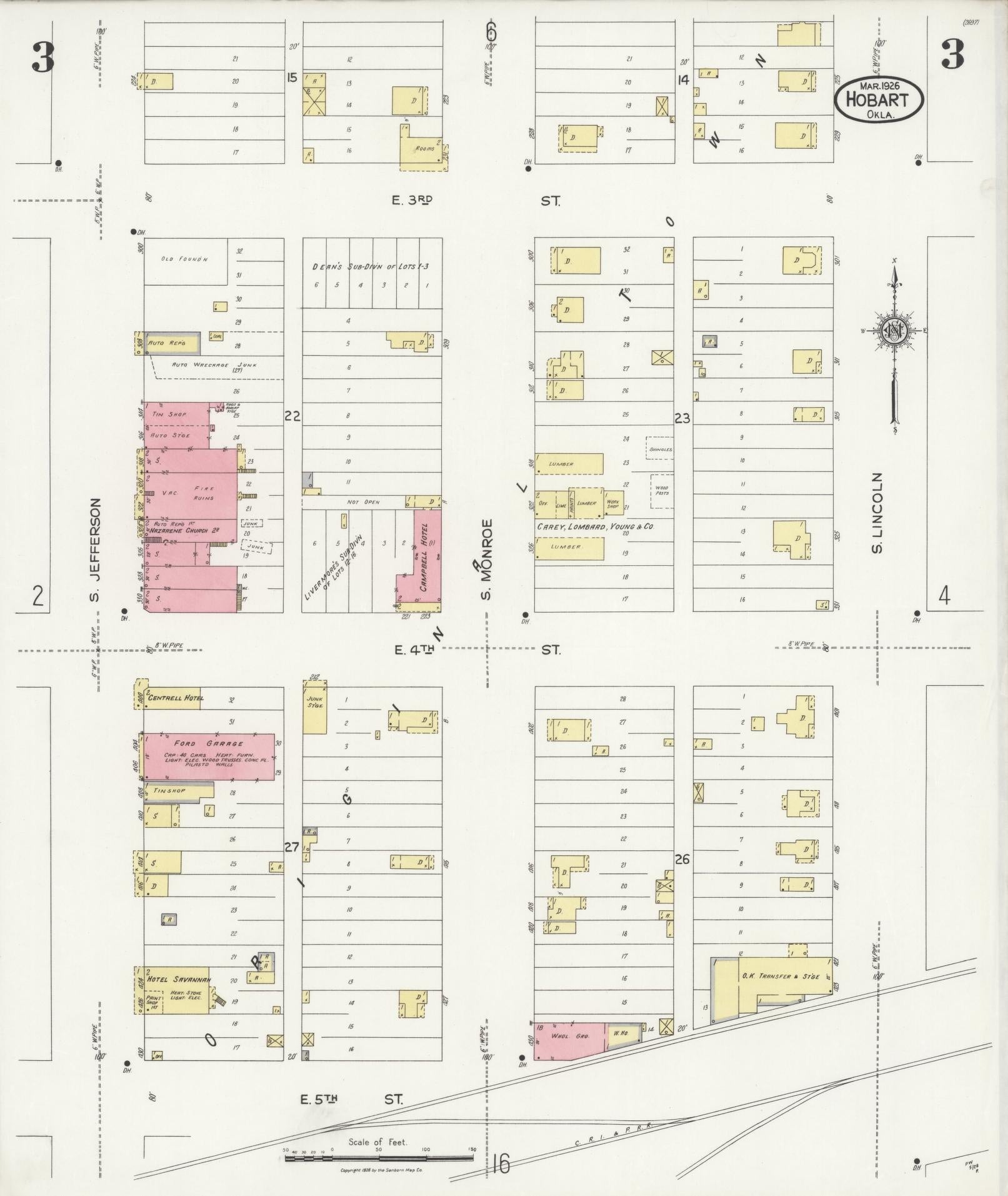 Sanborn Fire Insurance Map from Hobart, Kiowa County, Oklahoma (1926), Sheet #0003 - Historic Sanborn Fire Insurance Map Print, vintage old map wall art, antique decor, genealogy gift, Oklahoma Oklahoma map