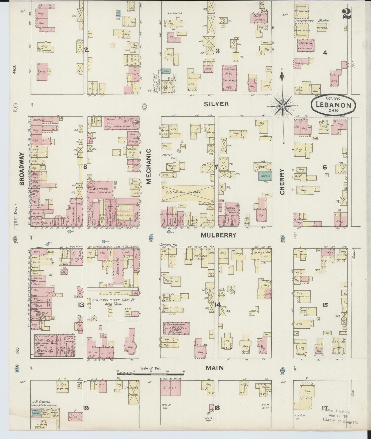 Sanborn Fire Insurance Map from Lebanon, Warren County, Ohio (1890), Sheet #0002 - Complete Map Set gallery image, historic Sanborn map, vintage wall art, Ohio Ohio