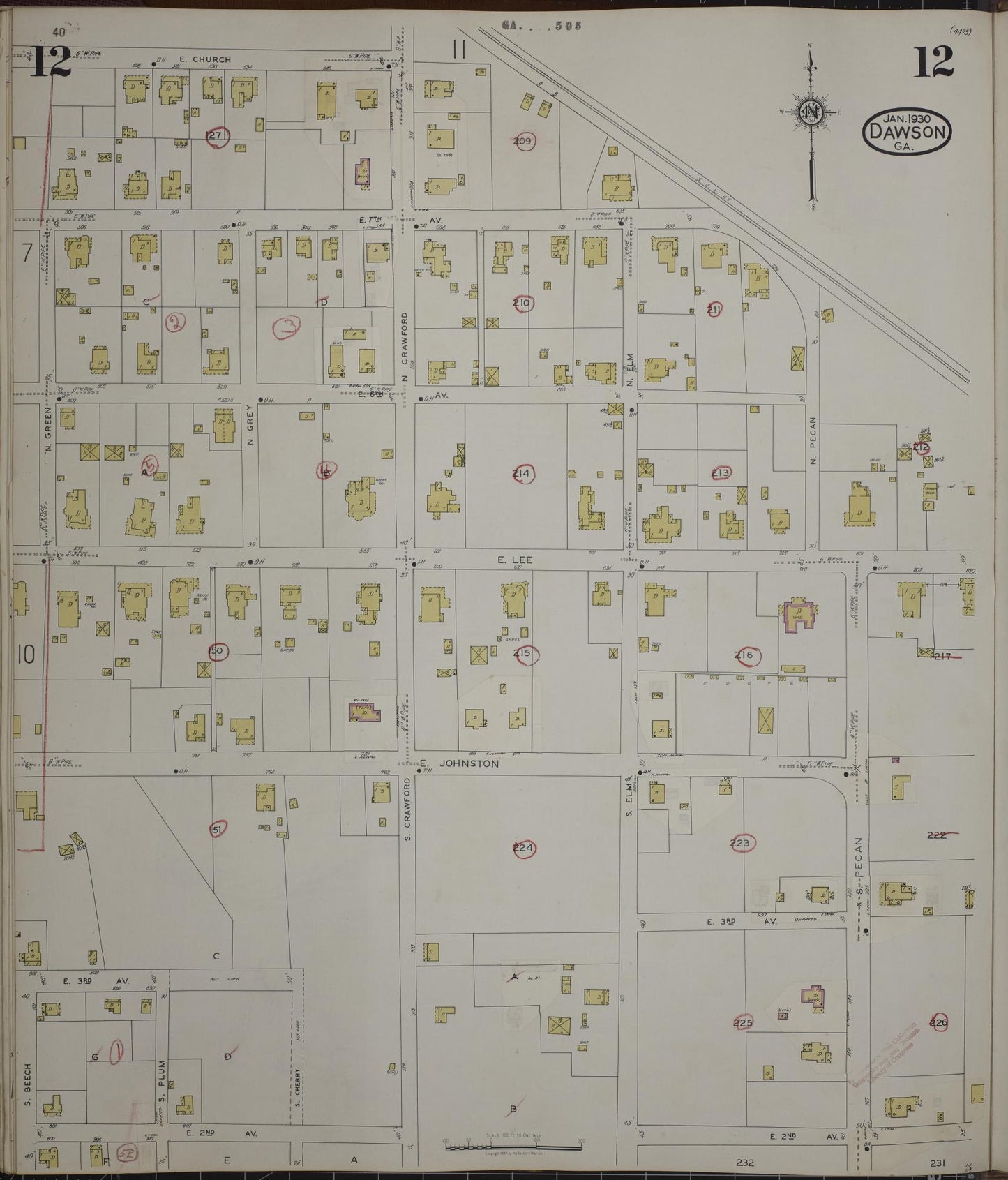 Sanborn Fire Insurance Map from Dawson, Terrell County, Georgia (1943), Sheet #0012 - Complete Map Set gallery image, historic Sanborn map, vintage wall art, Georgia Georgia