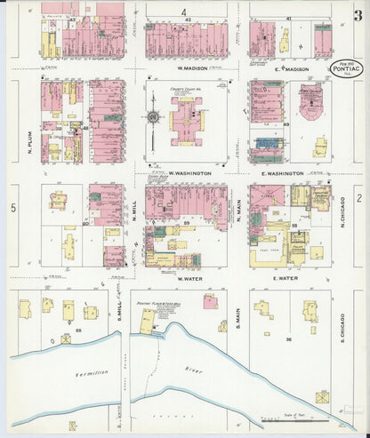 Sanborn Fire Insurance Map from Pontiac, Livingston County, Illinois (1910), Sheet #0003 - Complete Map Set gallery image, historic Sanborn map, vintage wall art, Illinois Illinois