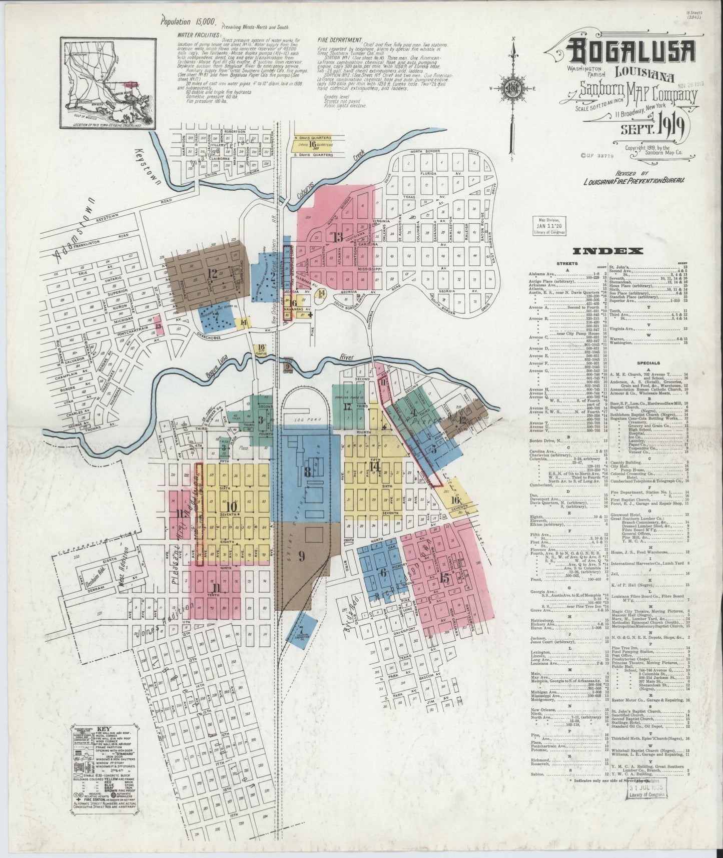 Sanborn Fire Insurance Map from Bogalusa, Washington Parish, Louisiana (1919), Sheet #0001 - Complete Map Set gallery image, historic Sanborn map, vintage wall art, Louisiana Louisiana