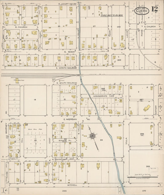 Sanborn Fire Insurance Map from Cuero, De Witt County, Texas (1922), Sheet #0012 - Historic Sanborn Fire Insurance Map Print, vintage old map wall art, antique decor, genealogy gift, Texas Texas map