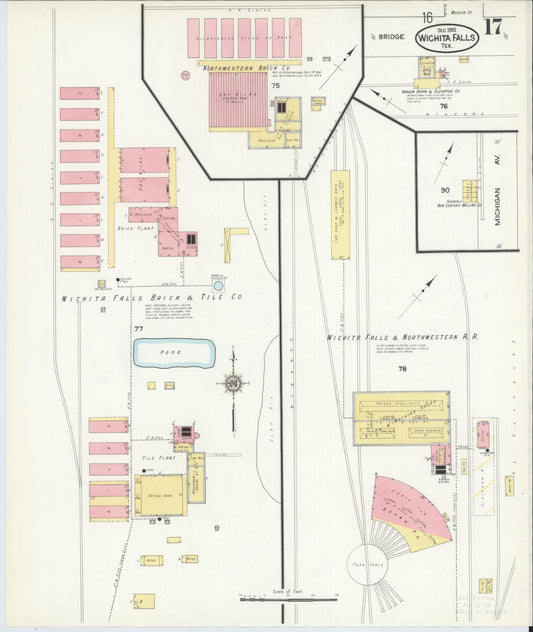 Sanborn Fire Insurance Map from Wichita Falls, Wichita County, Texas (1915), Sheet #0017 - Historic Sanborn Fire Insurance Map Print, vintage old map wall art, antique decor, genealogy gift, Texas Texas map