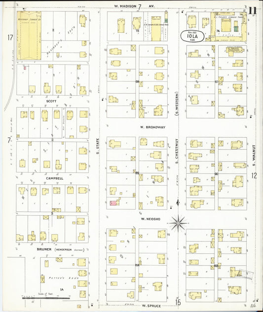 Sanborn Fire Insurance Map from Iola, Allen County, Kansas (1901), Sheet #0011 - Historic Sanborn Fire Insurance Map Print, vintage old map wall art, antique decor, genealogy gift, Kansas Kansas map