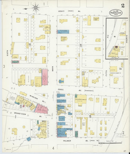 Sanborn Fire Insurance Map from Pawhuska, Osage County, Oklahoma (1907), Sheet #0002 - Complete Map Set gallery image, historic Sanborn map, vintage wall art, Oklahoma Oklahoma