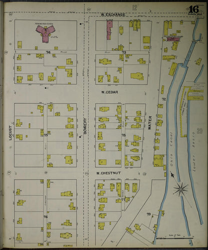 Sanborn Fire Insurance Map from Akron, Summit County, Ohio (1892), Sheet #0016 - Historic Sanborn Fire Insurance Map Print, vintage old map wall art, antique decor, genealogy gift, Ohio Ohio map