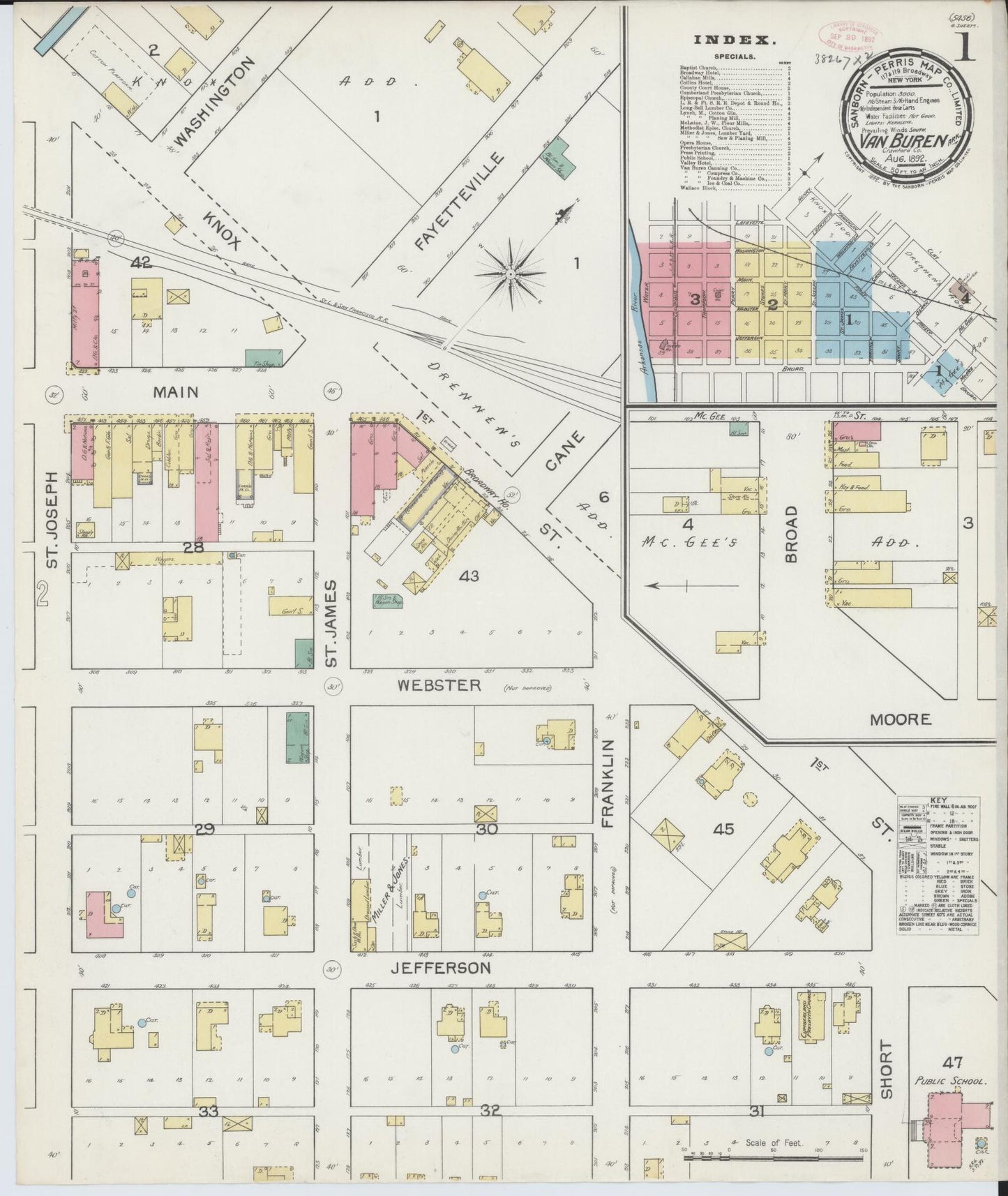 Sanborn Fire Insurance Map from Van Buren, Crawford County, Arkansas. (1892) – Historic Sanborn Fire Insurance Map Print